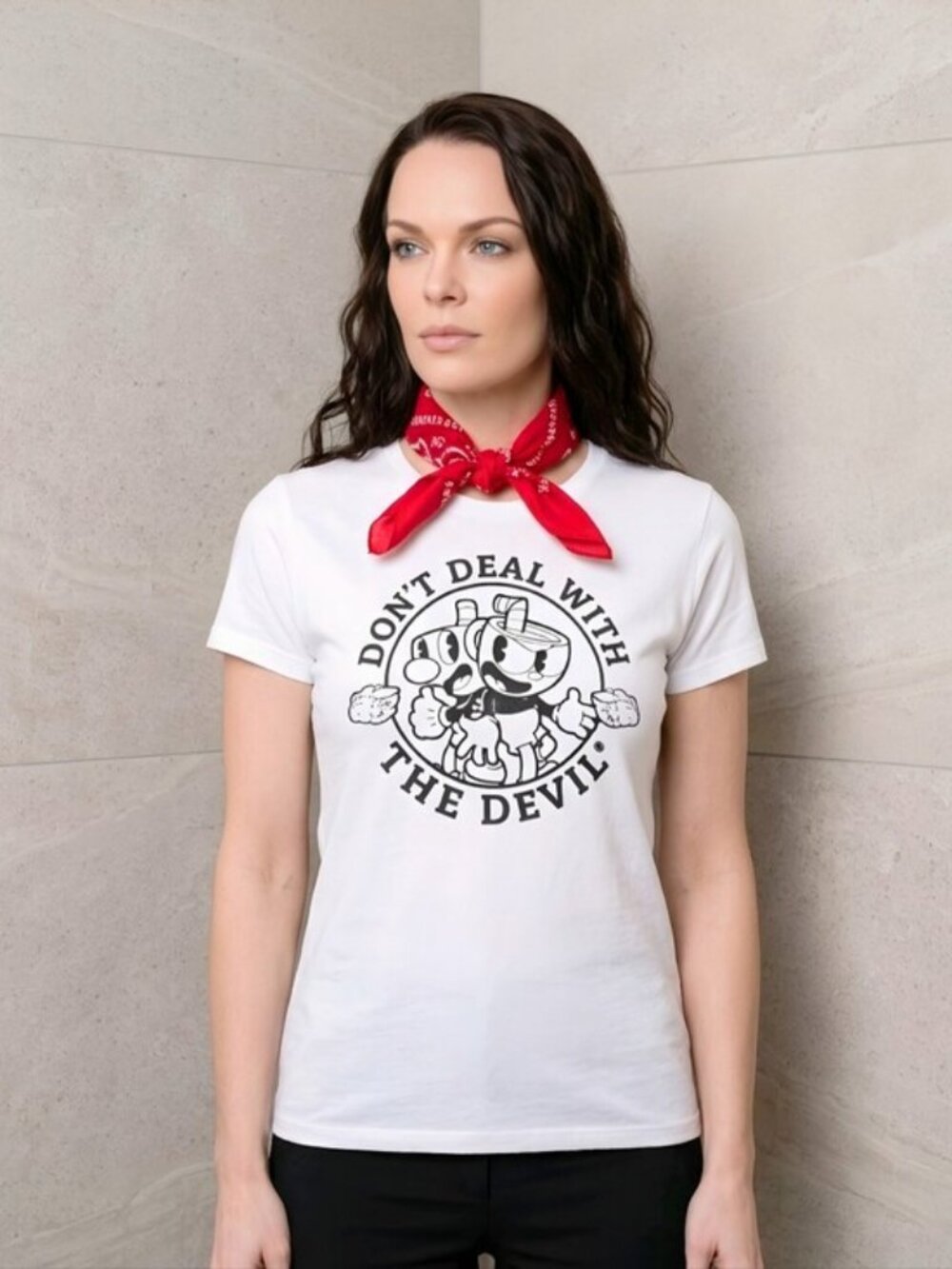 Hot Topic Cuphead Tee White Black Dont Deal w Devil Gamer Retro Top NWT Sz M